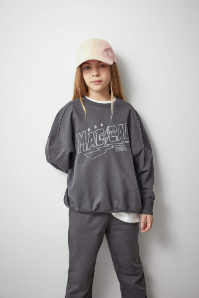 Girls' Printed Sweatshirt and Sweatpants 2-Piece Set Anthracite - 3