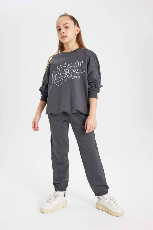 Girls' Printed Sweatshirt and Sweatpants 2-Piece Set Anthracite - 4