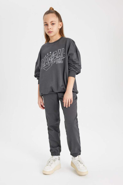 Girls' Printed Sweatshirt and Sweatpants 2-Piece Set Anthracite - 5