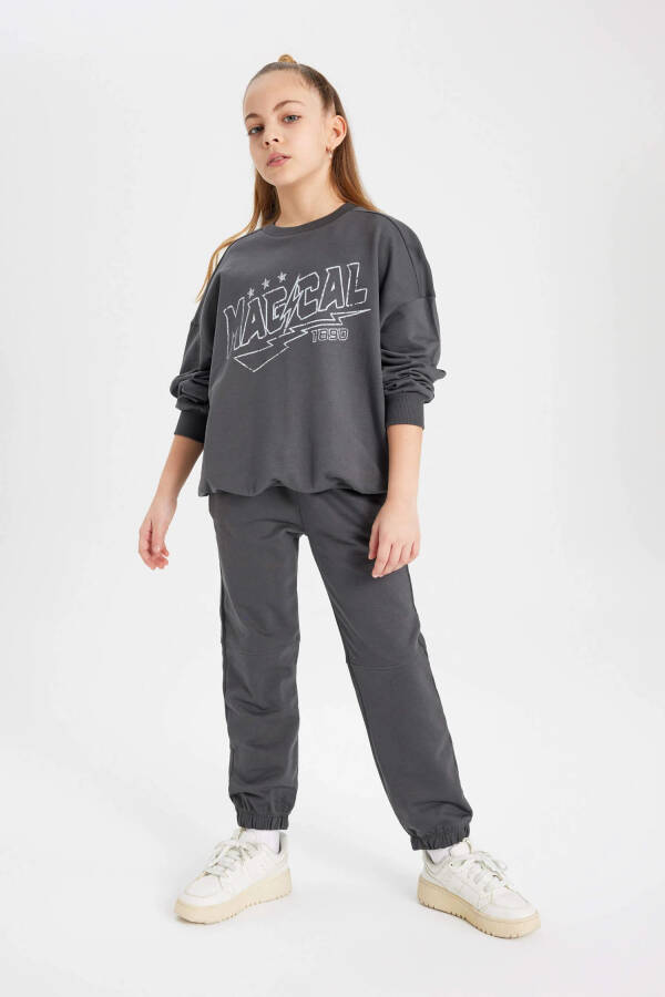 Girls' Printed Sweatshirt and Sweatpants 2-Piece Set Anthracite - 11