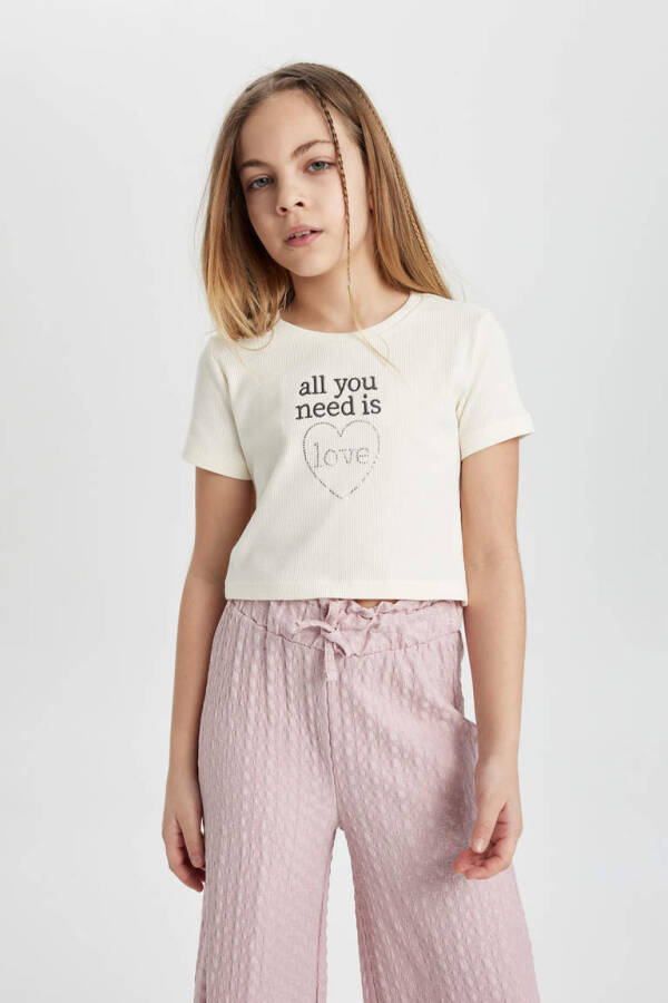 Girls' Printed T-Shirt and Pants Set (Ecru) - 3