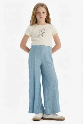 Girls' Printed T-Shirt and Pants Set (Ecru) - DEFACTO (1)
