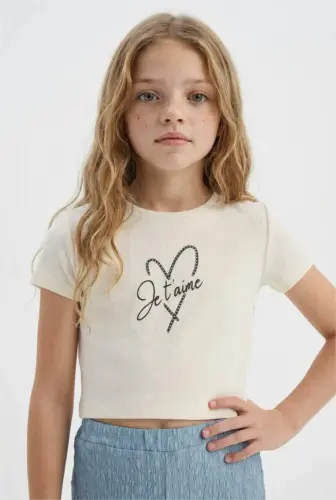 Girls' Printed T-Shirt and Pants Set (Ecru) - 3