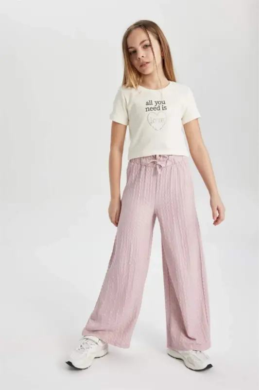 Girls' Printed T-Shirt and Pants Set (Ecru) - 1