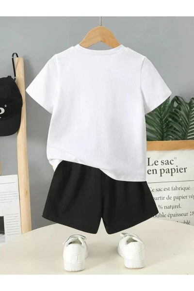 Girls Purple-Black Butterfly Printed Shorts-T-Shirt Set - LOUİSA (1)