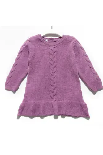 Girl's Purple Long Sleeve Knit Sweater-Purple - 1