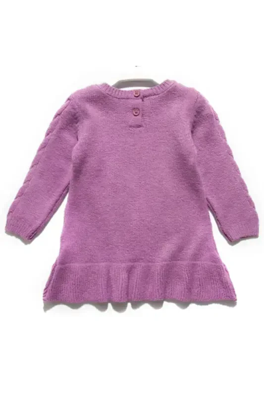 Girl's Purple Long Sleeve Knit Sweater-Purple - 2