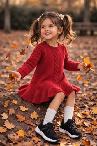 Girl's Red Long Sleeve Knitwear-red - 1
