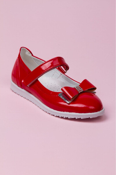 Girls Red Soft Leather School Shoes - 1