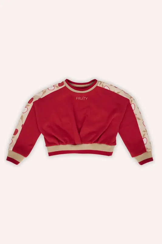 Girls' Red Sweatshirt with Detailed Sleeves - PANÇO
