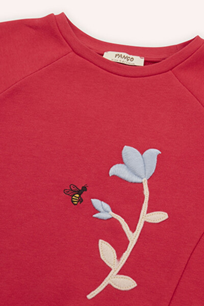 Girl's Red Sweatshirt with Embroidery Detail-005 - 3