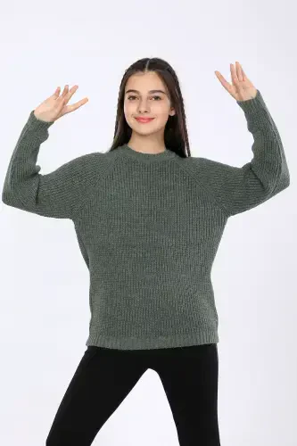 Girl's Regular Fit Basic Knit Sweater 4-13 Years-GREEN - 1