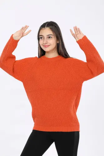 Girls Regular Fit Basic Knit Sweater 4-13 Years - ORANGE - CLOUDY KIDS (1)