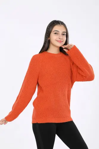 Girls Regular Fit Basic Knit Sweater 4-13 Years - ORANGE - 3