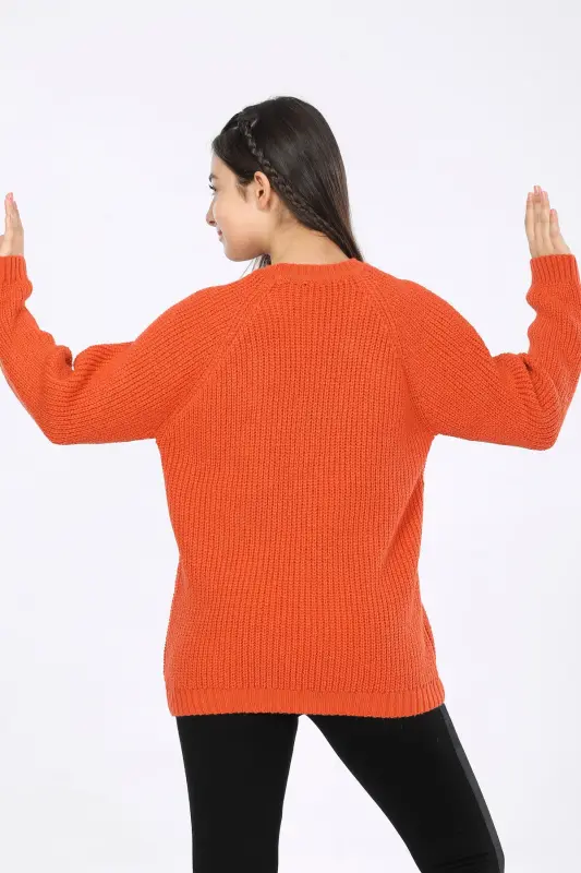 Girls Regular Fit Basic Knit Sweater 4-13 Years - ORANGE - 4