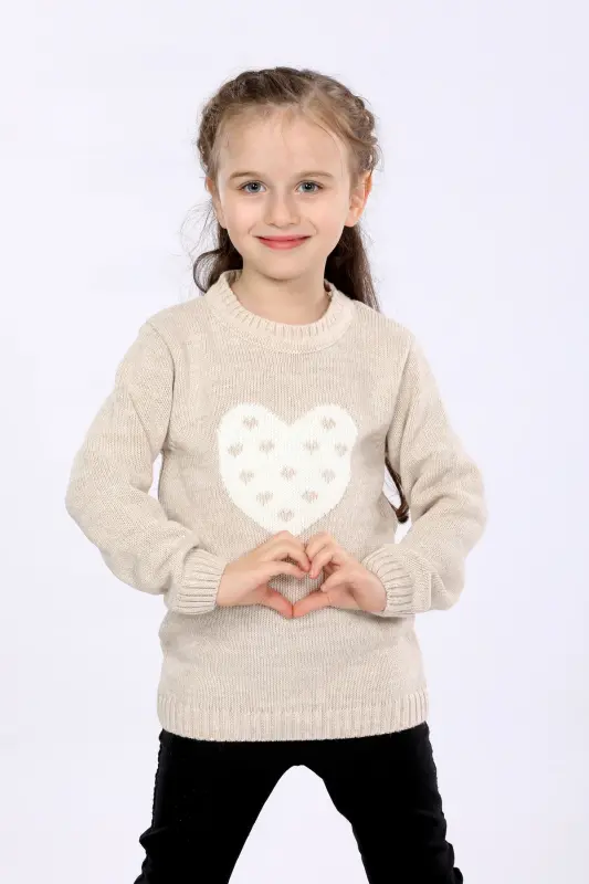 Girl's Regular Fit Basic Knit Sweater-BEIGE - CLOUDY KIDS