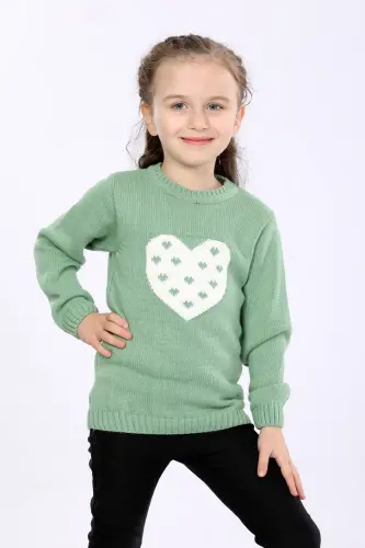 Girls' Regular Fit Basic Knit Sweater - SAGE GREEN - 3