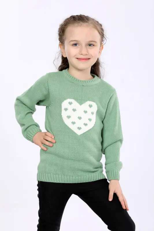 Girls' Regular Fit Basic Knit Sweater - SAGE GREEN - 3