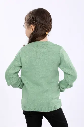Girls' Regular Fit Basic Knit Sweater - SAGE GREEN - 4