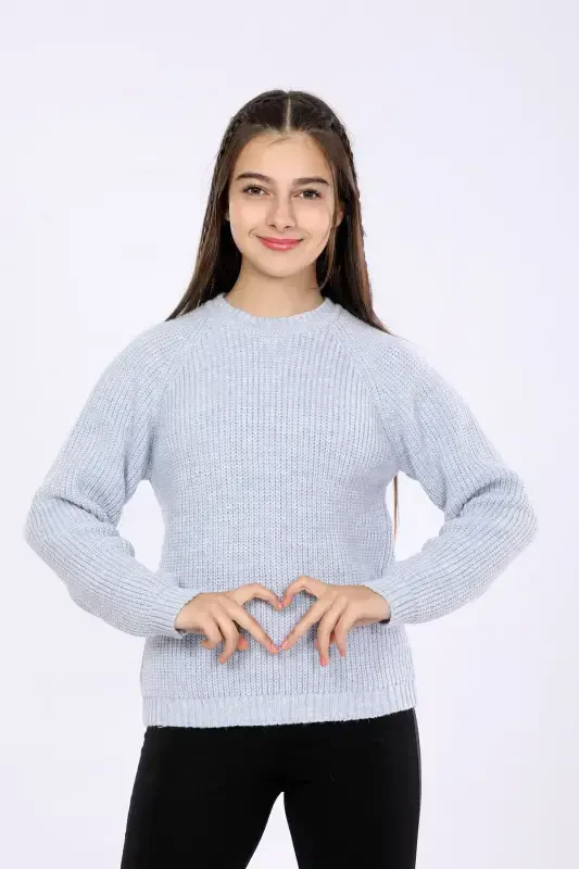 Girl's Regular Fit Basic Knitted Sweater (4-13) Years-BABY BLUE - 2