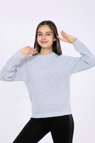 Girl's Regular Fit Basic Knitted Sweater (4-13) Years-BABY BLUE - 3