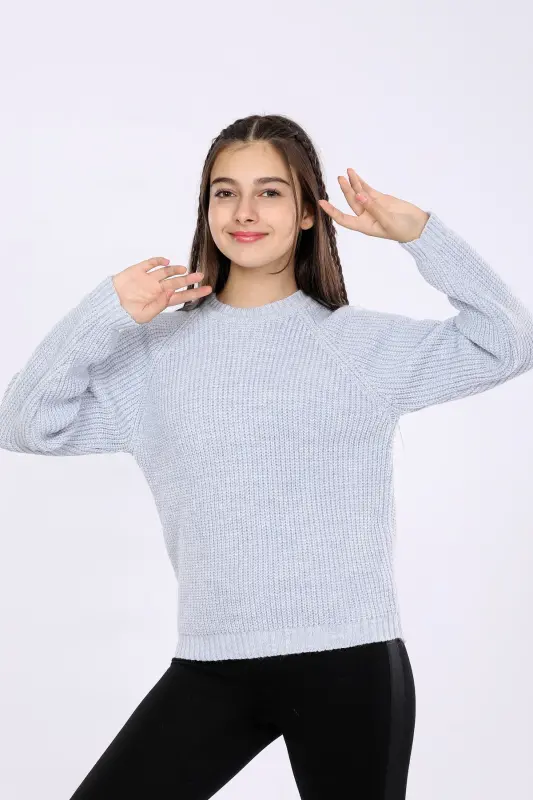 Girl's Regular Fit Basic Knitted Sweater (4-13) Years-BABY BLUE - 3