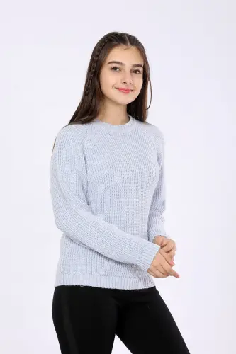 Girl's Regular Fit Basic Knitted Sweater (4-13) Years-BABY BLUE - 4