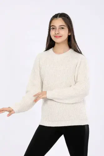 Girl's Regular Fit Basic Knitted Sweater (4-13) Years-BEIGE - Modazone (1)