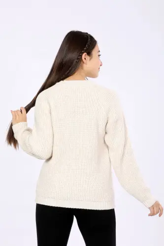 Girl's Regular Fit Basic Knitted Sweater (4-13) Years-BEIGE - 4
