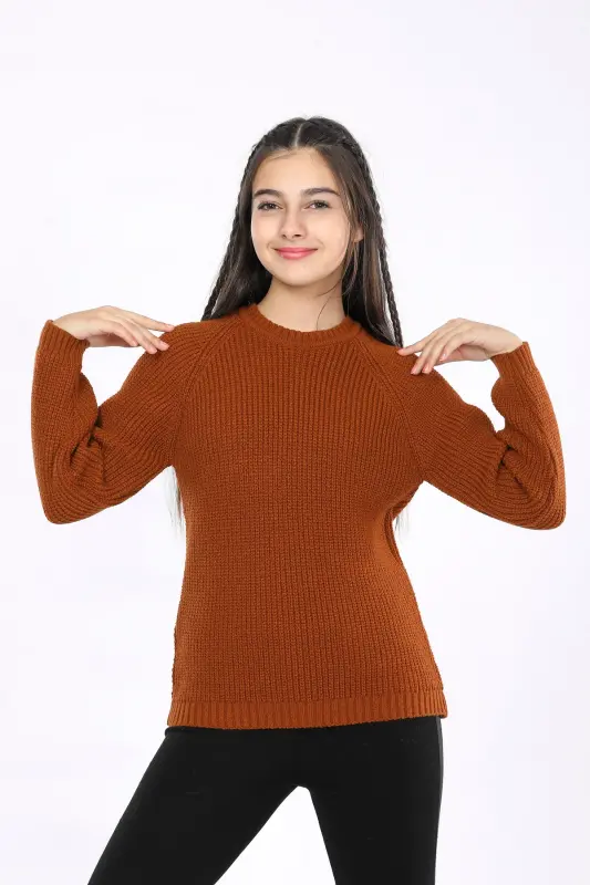 Girls Regular Fit Basic Knitwear Sweater (4-13) Years - COPPER - 1