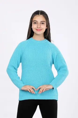 Girls' Regular Fit Basic Knitwear Sweater (4-13) Years - TURQUOISE 