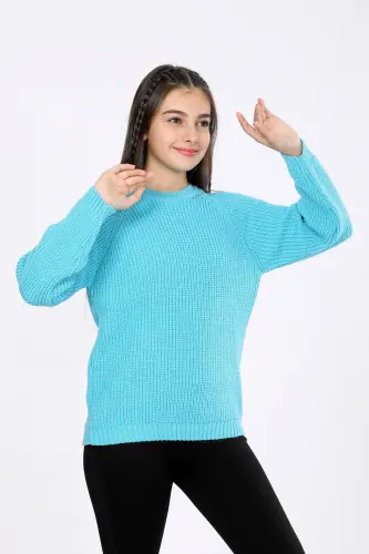 Girls' Regular Fit Basic Knitwear Sweater (4-13) Years - TURQUOISE - 3