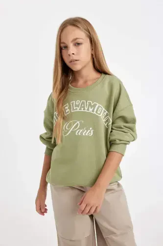 Girls' Relax Fit Crew Neck Printed Sweatshirt 3145884 - 4