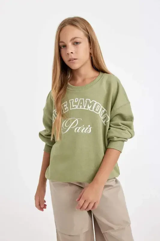 Girls' Relax Fit Crew Neck Printed Sweatshirt 3145884 - 4