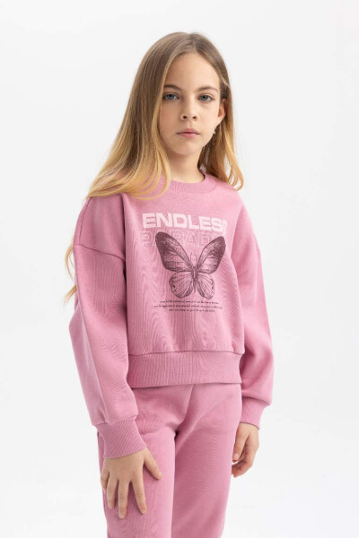 Girls' Relax Fit Crewneck Graphic Fleece Sweatshirt in Rose - 1