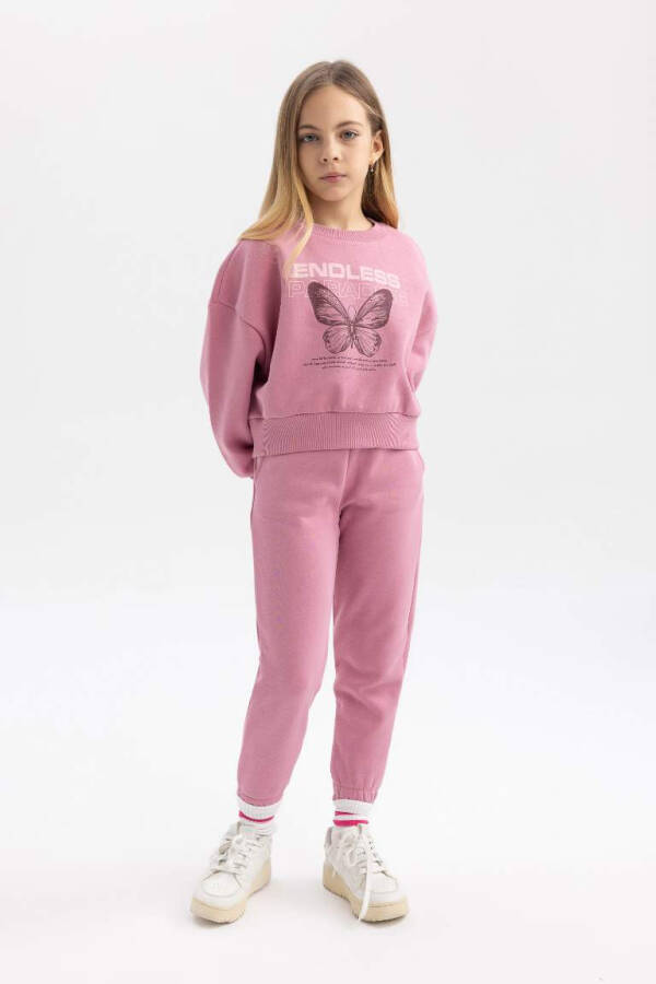 Girls' Relax Fit Crewneck Graphic Fleece Sweatshirt in Rose - 2