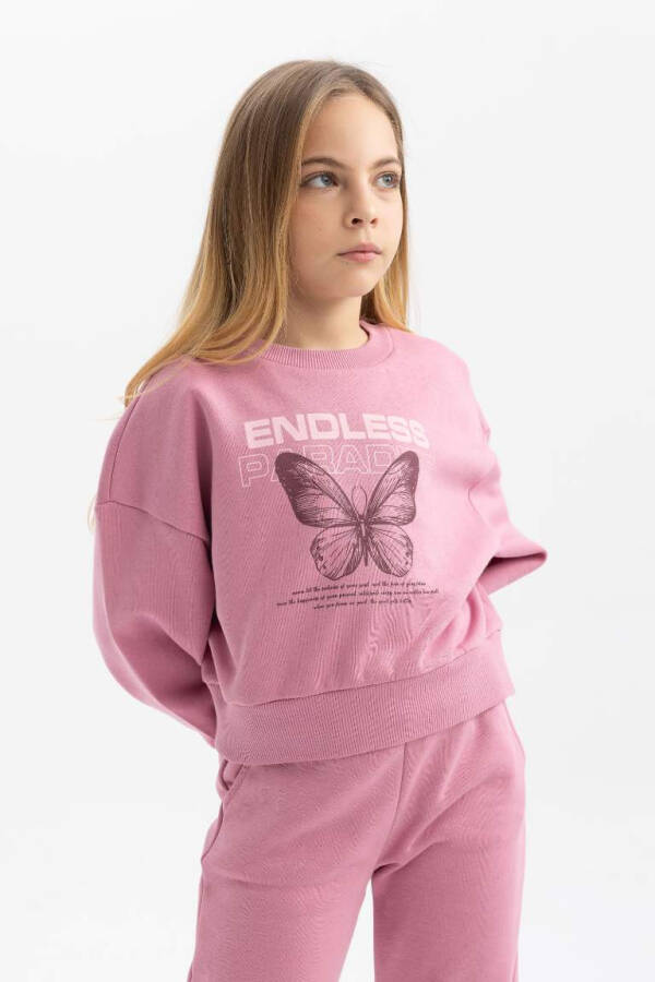 Girls' Relax Fit Crewneck Graphic Fleece Sweatshirt in Rose - 3