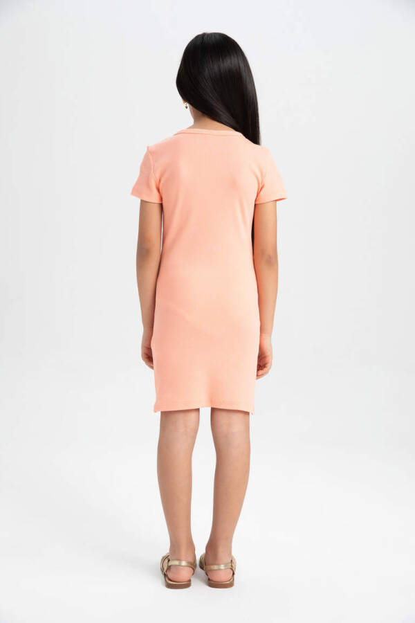 Girls' Ribbed Knit Short Sleeve Dress Salmon - 5