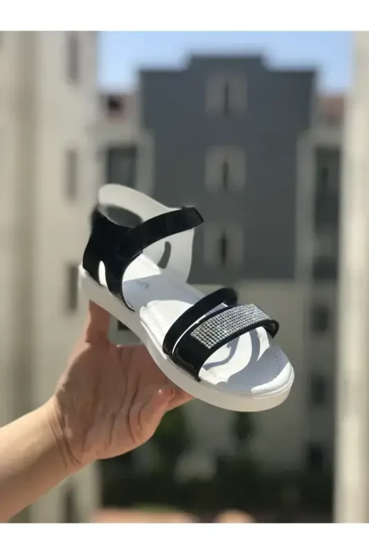 Girl's Sandal Fashion Rhinestone Sandal Phylon (light) Soft Sole Sandal-Shiny Black - 1