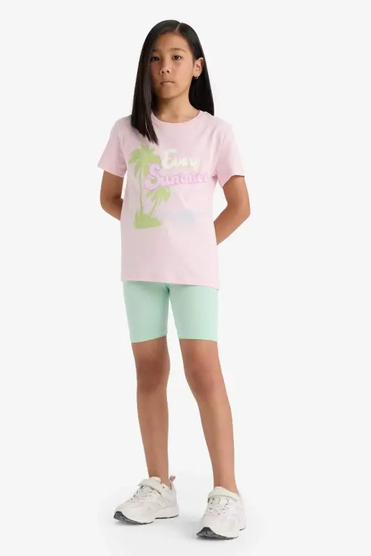 Girls' Short Leggings Light Green - 4