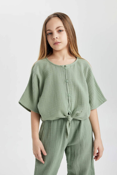 Girls Short Sleeve Blouse Light Green - 1