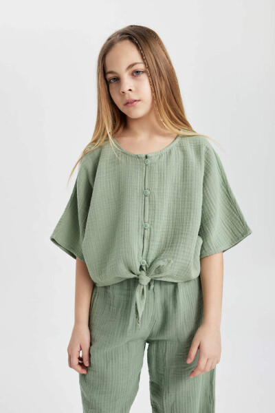 Girls Short Sleeve Blouse Light Green - 3