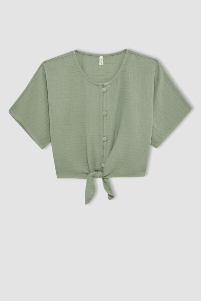 Girls Short Sleeve Blouse Light Green - 6