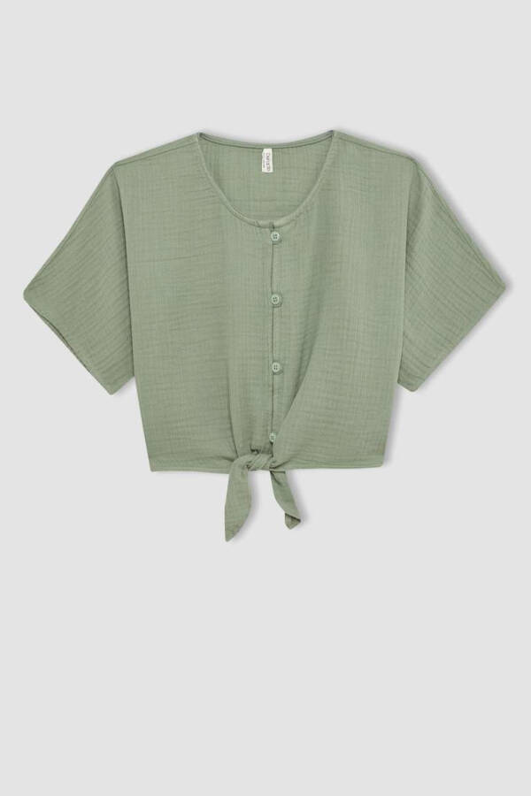 Girls Short Sleeve Blouse Light Green - 6