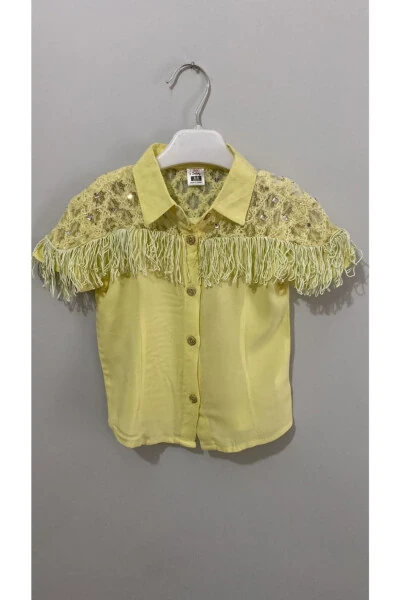 Girls' Short Sleeve Blouse with Tassels - BONBONETTI CHOCOLATE BABY&KIDS