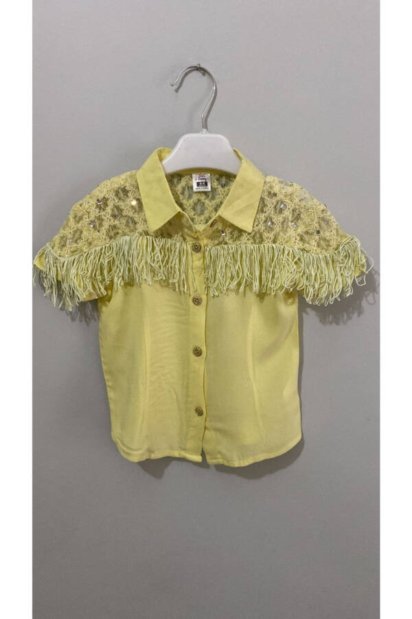 Girls' Short Sleeve Blouse with Tassels - 1