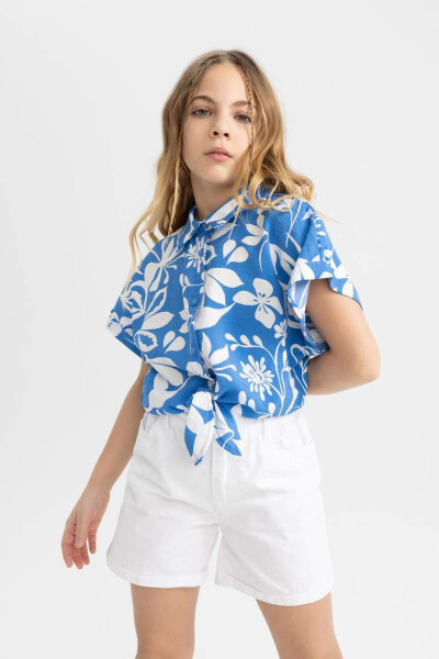 Girls' Short Sleeve Crop Top with Pattern Dark Blue - 7