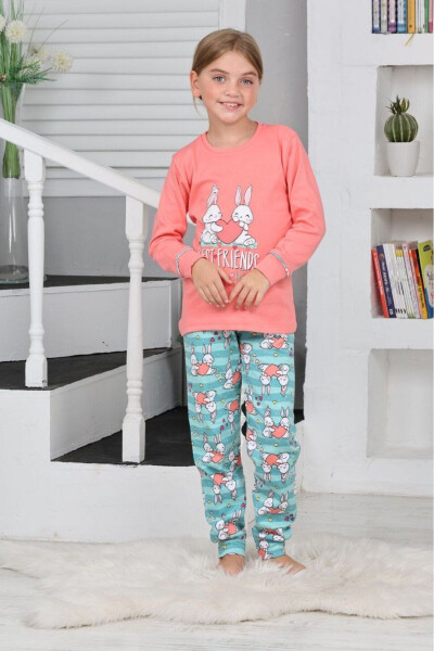 Girls' Short Sleeve Interlock Long Sleeve Pajama Set Pomegranate Color 6160 - 2