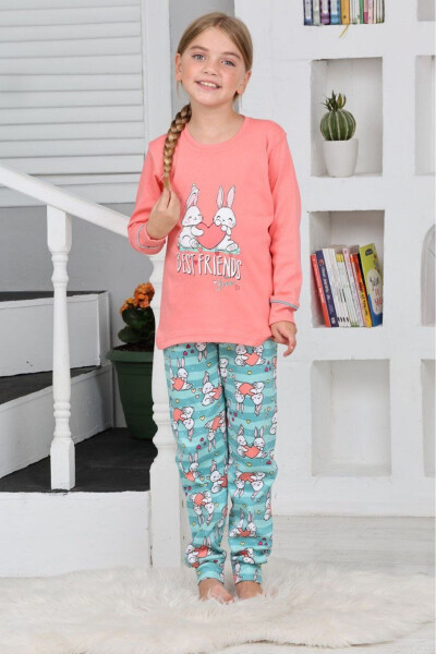 Girls' Short Sleeve Interlock Long Sleeve Pajama Set Pomegranate Color 6160 - 3