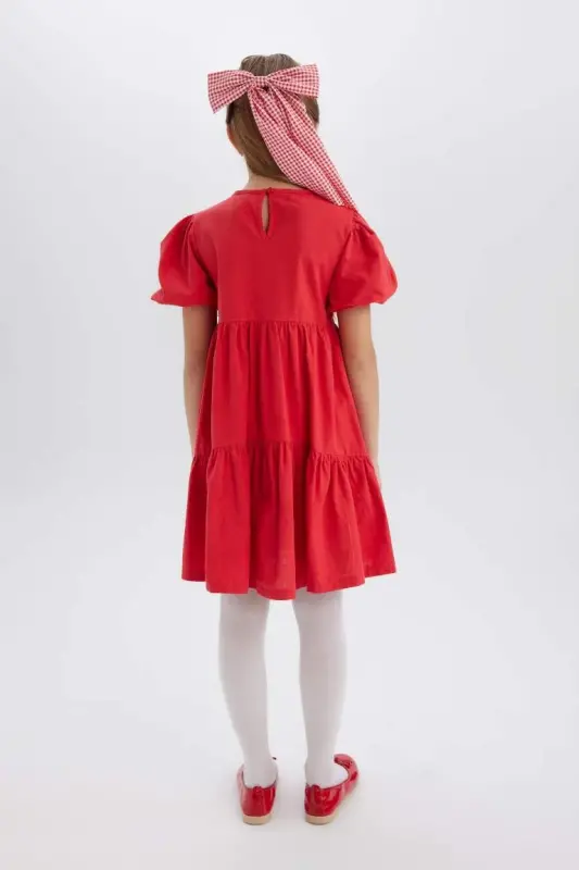 Girl's Short Sleeve Red Dress - Red - 10